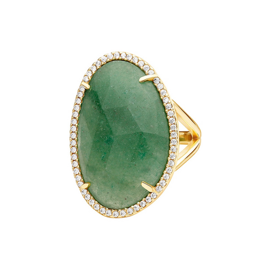 Anillo de plata con aventurina verde y circonitas inspirado en Deméter